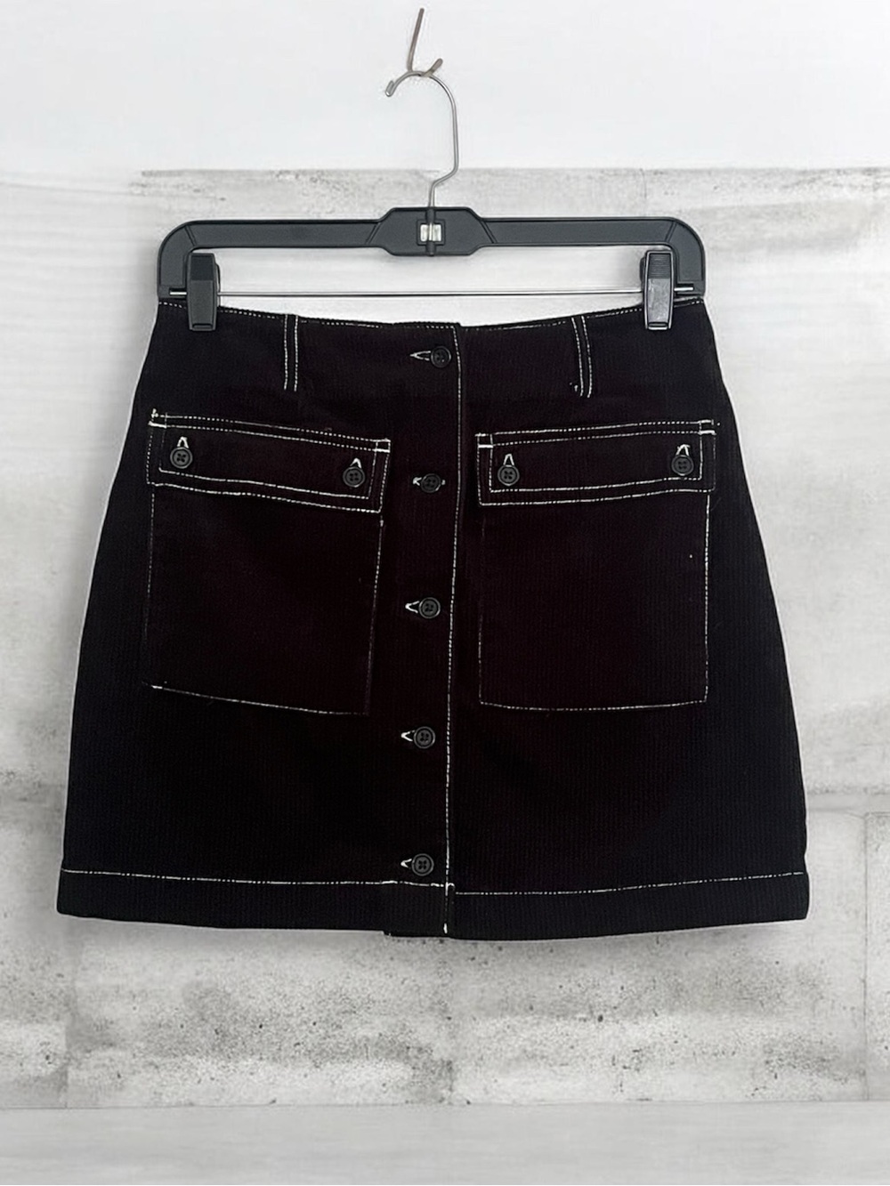 BDG Women’s Black Corduroy Skirt with Subtle Red Stitching Size SP